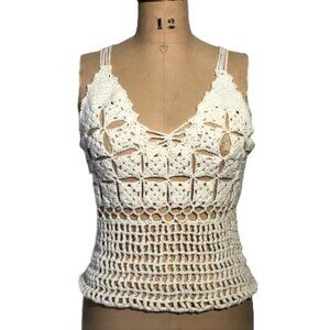 Vintage boho crochet knit tank top
